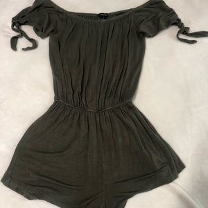 2 rompers one dark green and one dark salmon